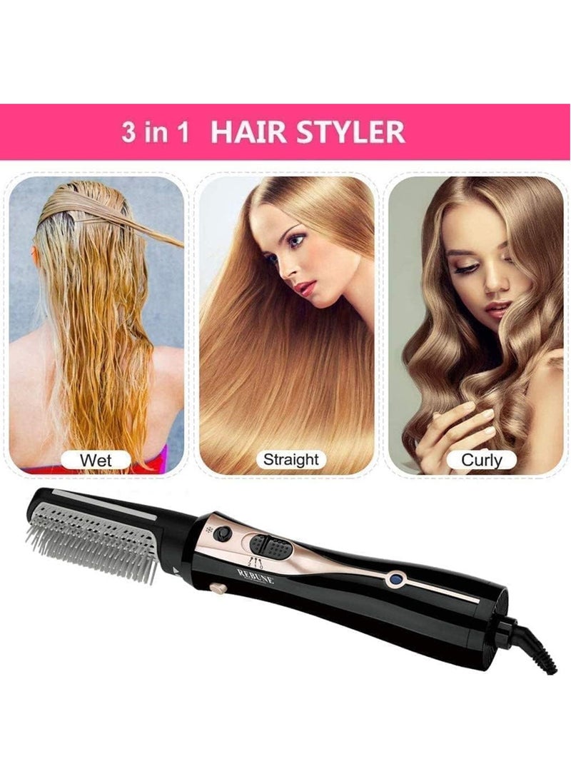 REBUNE Original 1200W Electric Hair Dryer Brush 3 In 1 Hot Air Styler With 2 Attachment RE-2078-2 UAE Plug Black/Gold - Image 4