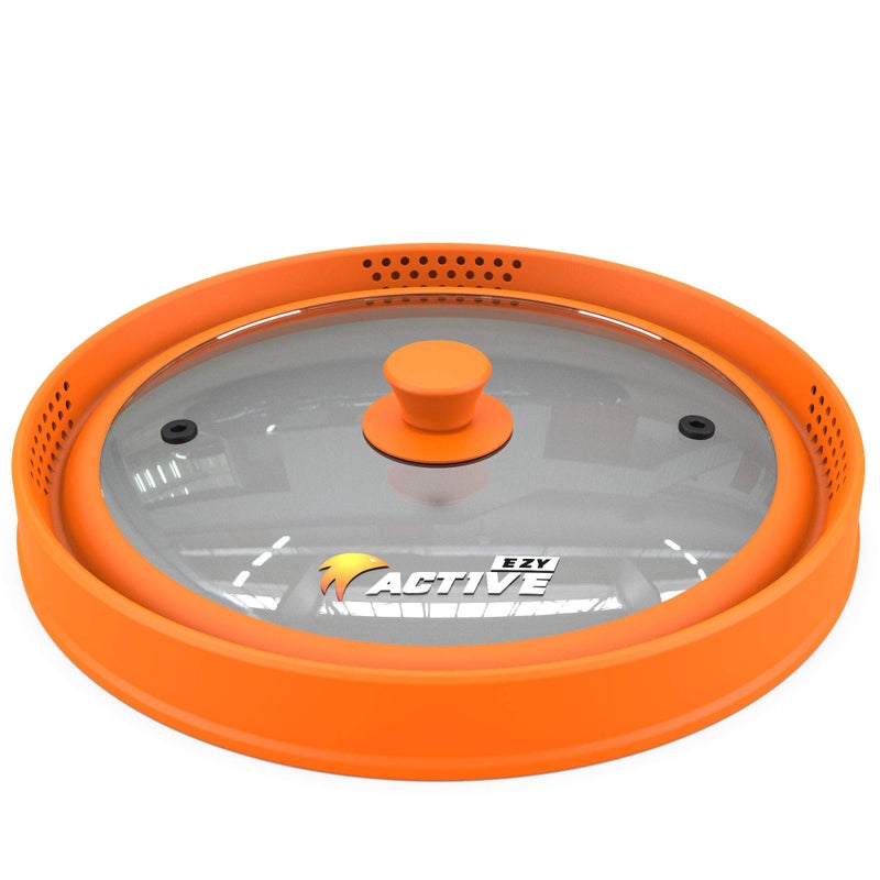 Ezy Active Collapsible Microwave Cover for Food - Silicone and Glass Splatter Guard Lid for 6-12 inch Plates & Bowls, Dishwasher Safe, Heat Resistant, BPA-Free, Orange - Image 4