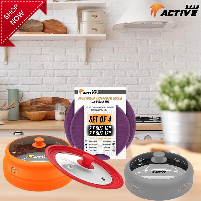 Ezy Active Collapsible Microwave Cover for Food - Silicone and Glass Splatter Guard Lid for 6-12 inch Plates & Bowls, Dishwasher Safe, Heat Resistant, BPA-Free, Orange - Image 5