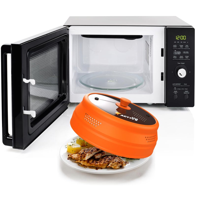 Ezy Active Collapsible Microwave Cover for Food - Silicone and Glass Splatter Guard Lid for 6-12 inch Plates & Bowls, Dishwasher Safe, Heat Resistant, BPA-Free, Orange - Image 2