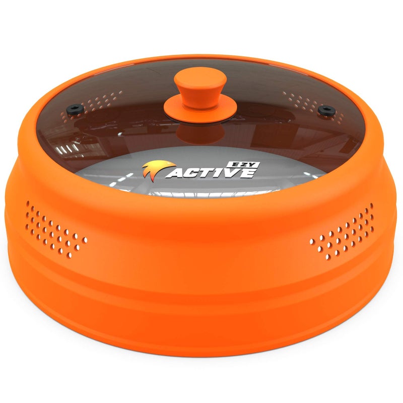 Ezy Active Collapsible Microwave Cover for Food - Silicone and Glass Splatter Guard Lid for 6-12 inch Plates & Bowls, Dishwasher Safe, Heat Resistant, BPA-Free, Orange - Image 1
