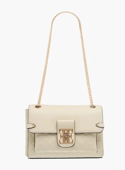 ELLE Womens Monogram Embossed Crossbody Bag With Chain Strap And Twist Lock Closure