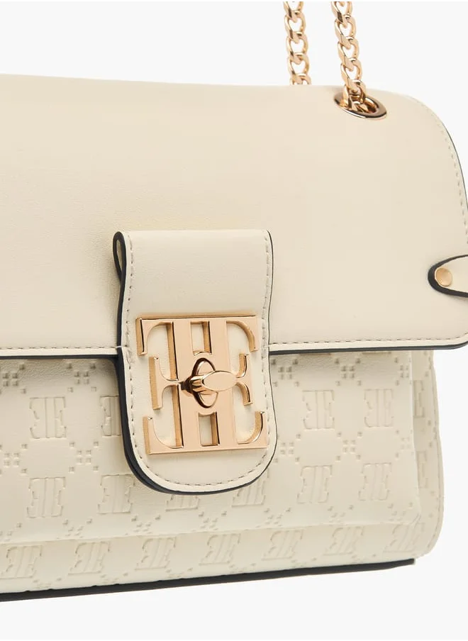 ELLE Womens Monogram Embossed Crossbody Bag With Chain Strap And Twist Lock Closure