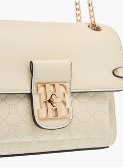 ELLE Womens Monogram Embossed Crossbody Bag With Chain Strap And Twist Lock Closure  - Image 4
