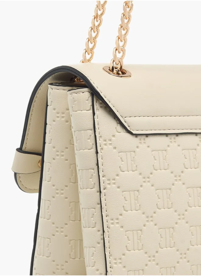 ELLE Womens Monogram Embossed Crossbody Bag With Chain Strap And Twist Lock Closure