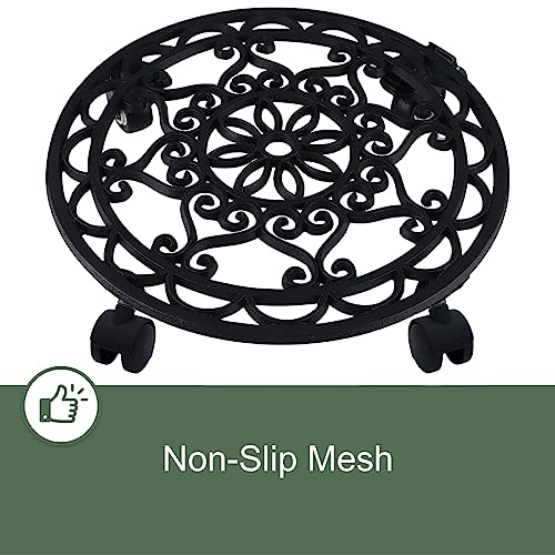 ecofynd Rolla Round Metal Plant Stand for Indoor & Outdoor Pots, Caddy Rolling Wheels Metal Potted Plant Holder for House, Garden & Patio (Pack of 4, Black, PS016) - Image 3