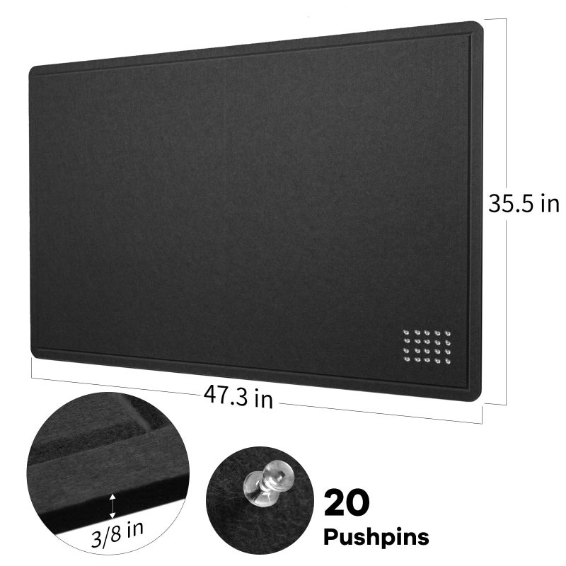 Lightomorrow Large Bulletin Board - 48 x 36 Inches, Decorative Felt Pin Board for Wall - 4' x 3' Foldable Photo Display Board with Self-Adhesive Tape, Includes 20 Push Pins - Black - Image 4
