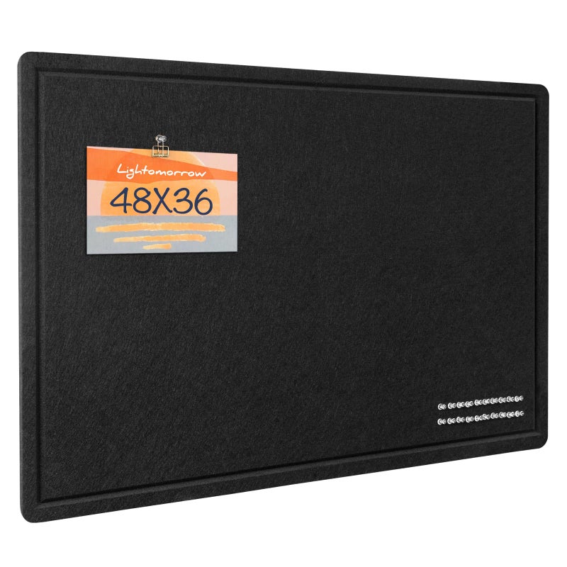 Lightomorrow Large Bulletin Board - 48 x 36 Inches, Decorative Felt Pin Board for Wall - 4' x 3' Foldable Photo Display Board with Self-Adhesive Tape, Includes 20 Push Pins - Black - Image 1