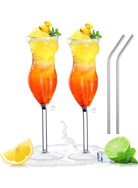 Cocktail Glasses 6.8oz 200ml Set of 2 Lead-Free Martini Glasses Whiskey Glasses Creative Beauty Shape Glasses for Cocktail CGMN-2 (Set of 2)