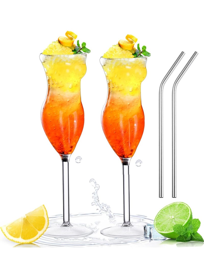 Barakah Cocktail Glasses 6.8oz 200ml Set of 2 Lead-Free Martini Glasses Whiskey Glasses Creative Beauty Shape Glasses for Cocktail CGMN-2 (Set of 2)