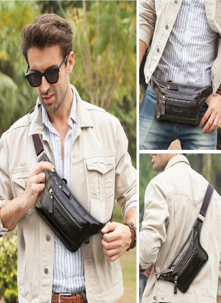 Eckek - Genuine Leather Men Waist Pack Casual Male Waist Bag - Image 1
