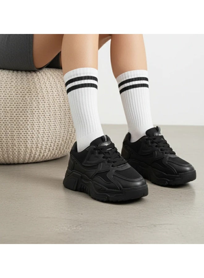 Vbranda Sneakers Stylish All-White Chunky L-878-BLACK - Image 1