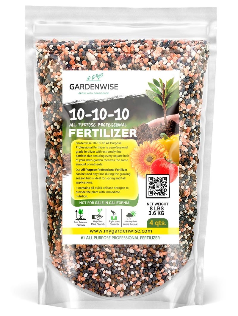 GARDENWISE سماد نباتي 10-10-10 بطيء الإطلاق - سماد حبيبي متعدد الأغراض 10 10 10 للحدائق للخضروات، الطماطم، الأروبرفيتا، الشجيرات، الورد، الزهور، الفواكه، أشجار التين (4 كوارت)  - Image 1