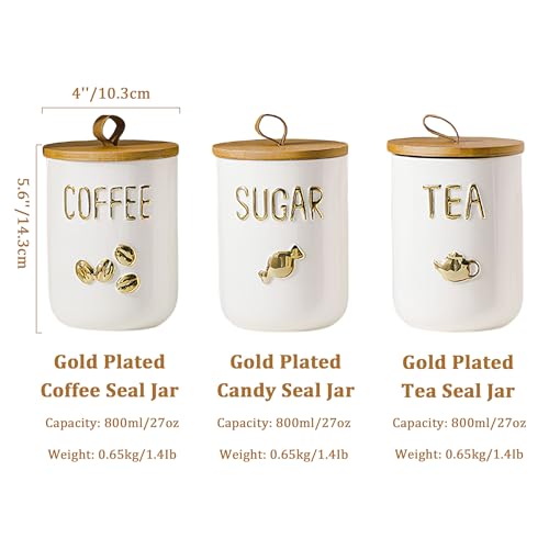Simcat 27oz Ceramic Canister Set with Airtight Seal Bamboo Lid and Silicone Seal Damp-Proof Kitchen Jar Tea Coffee Sugar Canister Set Food Storage Containers (Portable sealed jar-(coffee)) - Image 3