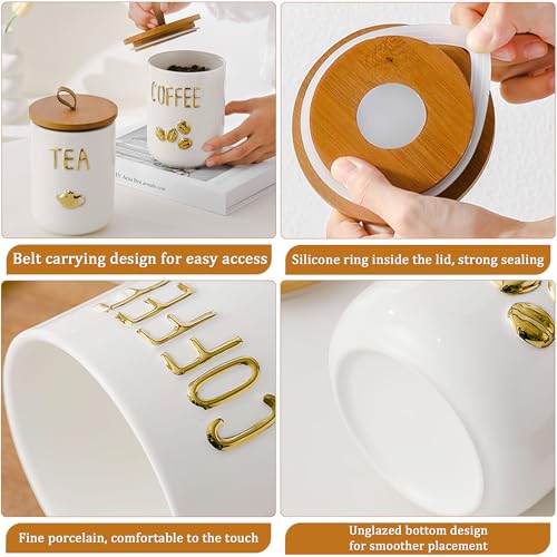 Simcat 27oz Ceramic Canister Set with Airtight Seal Bamboo Lid and Silicone Seal Damp-Proof Kitchen Jar Tea Coffee Sugar Canister Set Food Storage Containers (Portable sealed jar-(coffee)) - Image 2