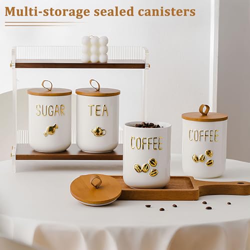 Simcat 27oz Ceramic Canister Set with Airtight Seal Bamboo Lid and Silicone Seal Damp-Proof Kitchen Jar Tea Coffee Sugar Canister Set Food Storage Containers (Portable sealed jar-(coffee)) - Image 4