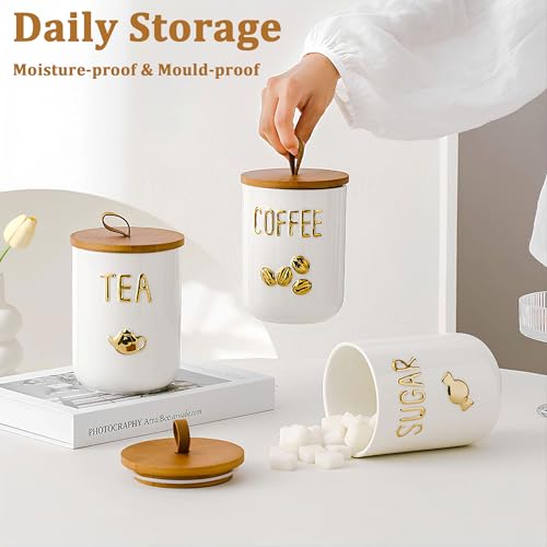 Simcat 27oz Ceramic Canister Set with Airtight Seal Bamboo Lid and Silicone Seal Damp-Proof Kitchen Jar Tea Coffee Sugar Canister Set Food Storage Containers (Portable sealed jar-(coffee)) - Image 5