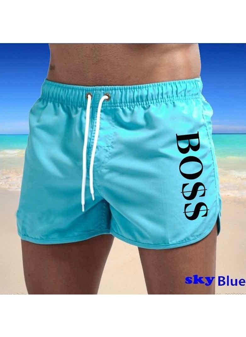 BOSS شورت سباحة رجالي من Boss Octopus سريع الجفاف مع شعار متباين، أزرق  - Image 1