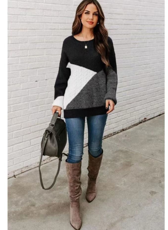 Loquat Women's Fashion Color Contrast Loose Sweater  - Image 2