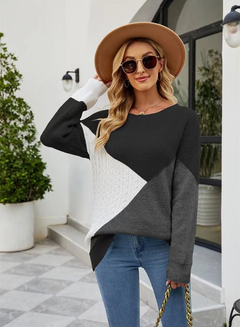 Loquat Women's Fashion Color Contrast Loose Sweater  - Image 1