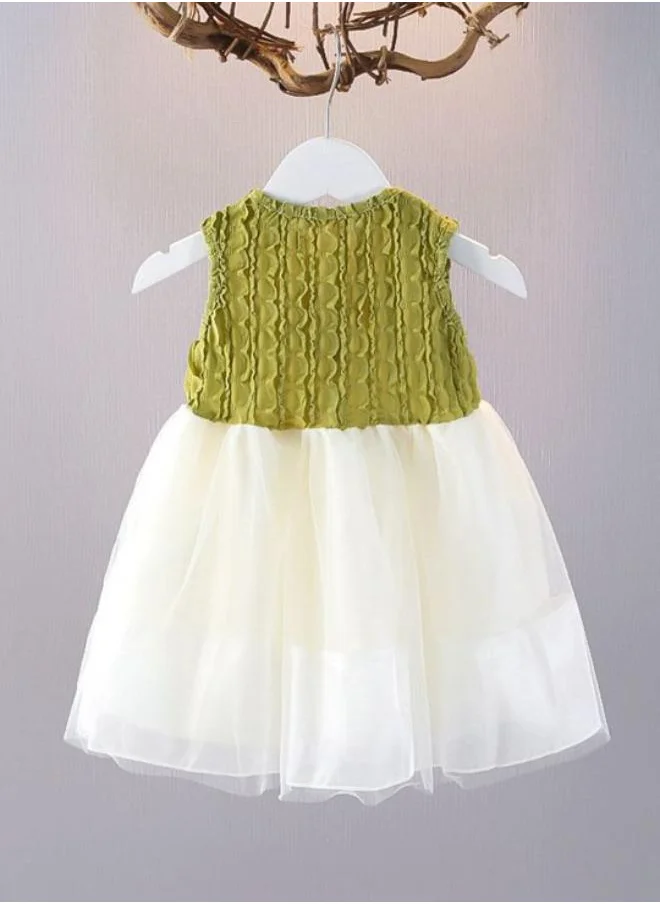 YUNIQEE Olive A-Line Crew Neck Solid Dress