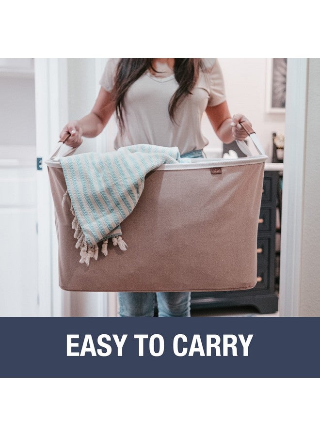 CleverMade Collapsible Laundry Basket Hamper - LUXE Cream Herringbone 2Pack 60L -SpaceSaving Storage Organizer with Handles Foldable Home Organization - Image 2