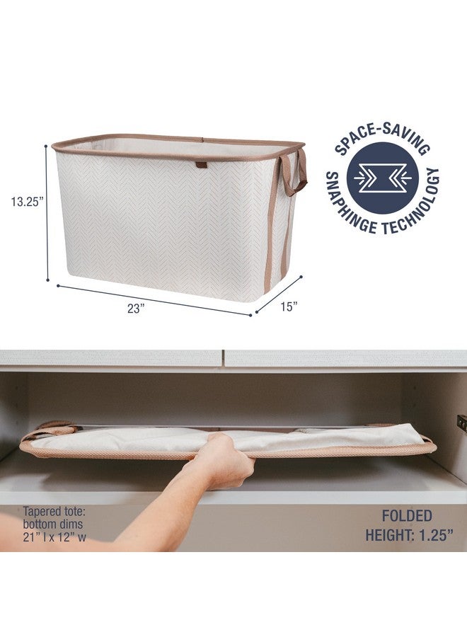 CleverMade Collapsible Laundry Basket Hamper - LUXE Cream Herringbone 2Pack 60L -SpaceSaving Storage Organizer with Handles Foldable Home Organization - Image 1