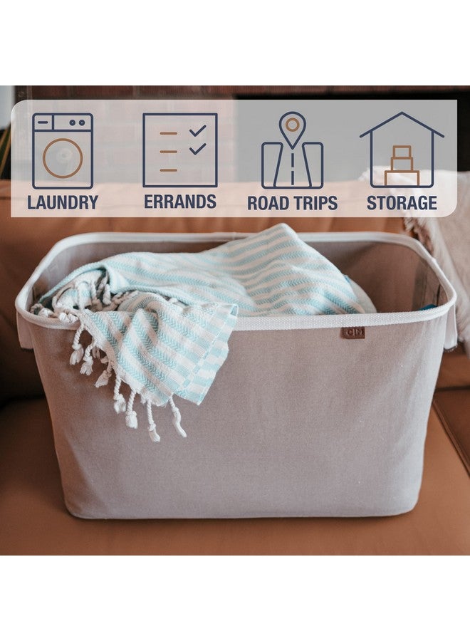 CleverMade Collapsible Laundry Basket Hamper - LUXE Cream Herringbone 2Pack 60L -SpaceSaving Storage Organizer with Handles Foldable Home Organization - Image 4