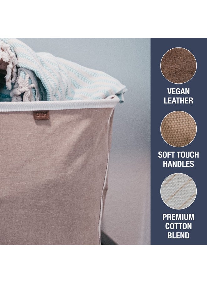 CleverMade Collapsible Laundry Basket Hamper - LUXE Cream Herringbone 2Pack 60L -SpaceSaving Storage Organizer with Handles Foldable Home Organization - Image 3