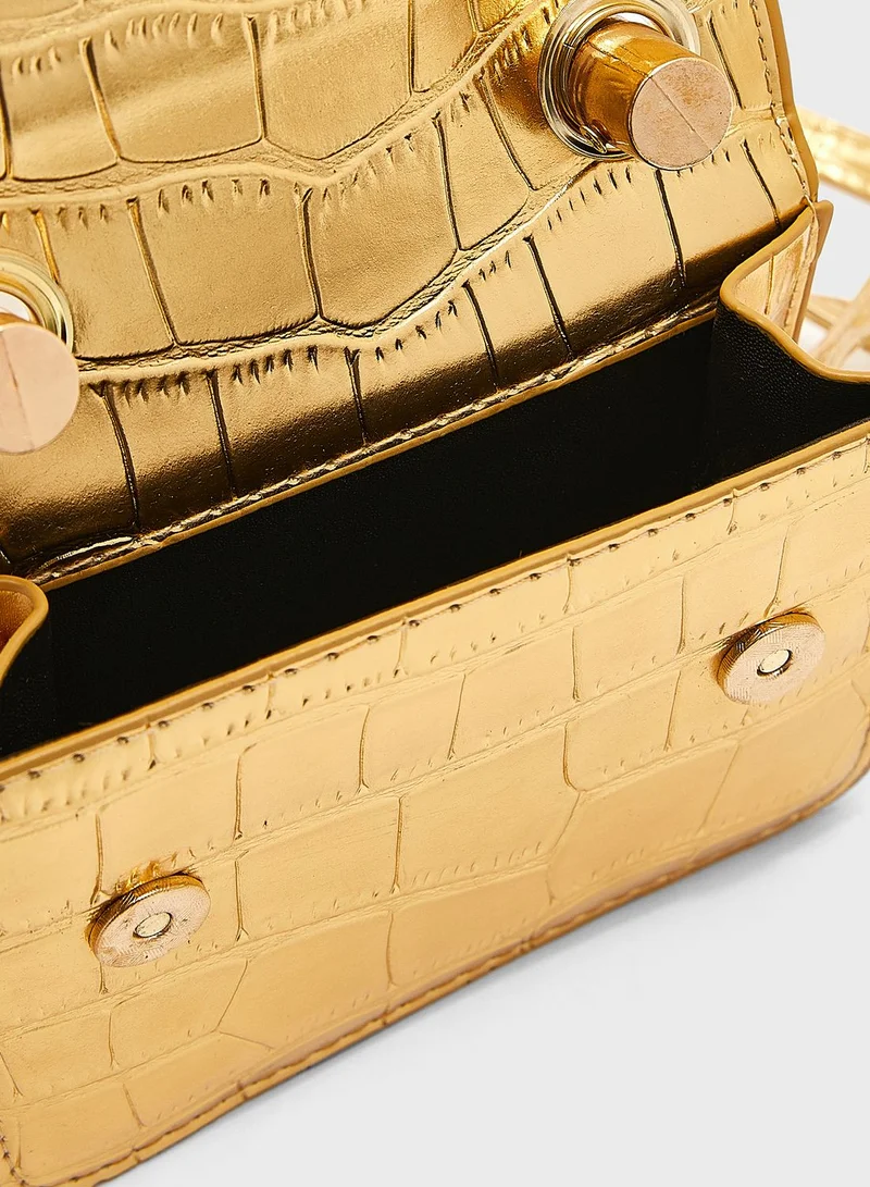 Ginger Micro Croc Effect Satchel Bag