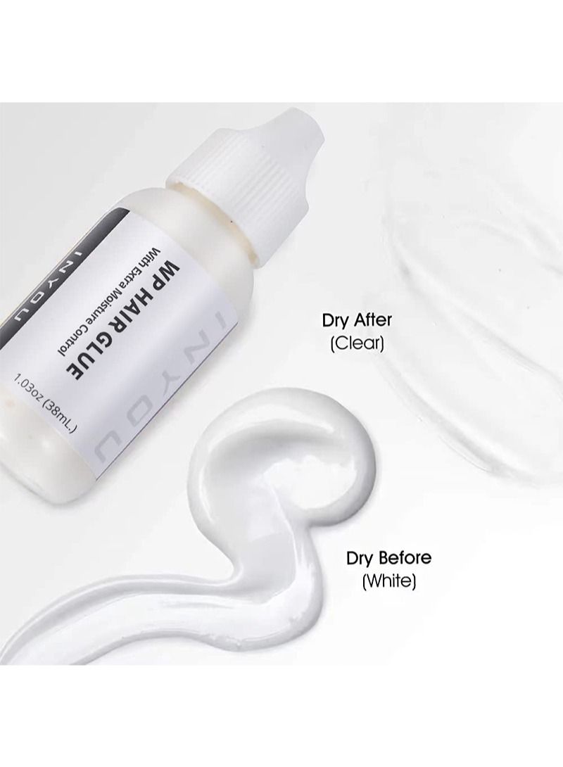 Wig Lace Glue, Lace Front Wig Wig Glue Waterproof Super Hold Hair Gel For Weaving, Invisible Hair Bonding Glue Extreme Hold Hair System (Lace Glue 38ml + 2 Wig Bands)