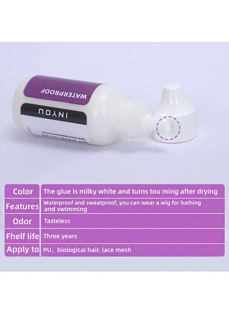 Wig Lace Glue, Lace Front Wig Wig Glue Waterproof Super Hold Hair Gel For Weaving, Invisible Hair Bonding Glue Extreme Hold Hair System (Lace Glue 38ml + 2 Wig Bands)