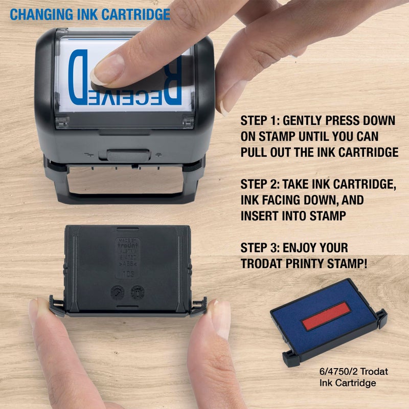 Trodat Printy 4750 Date Stamp with English Message Received â€“ Self Inking, Red Ink Date and Blue Ink Text - Image 4