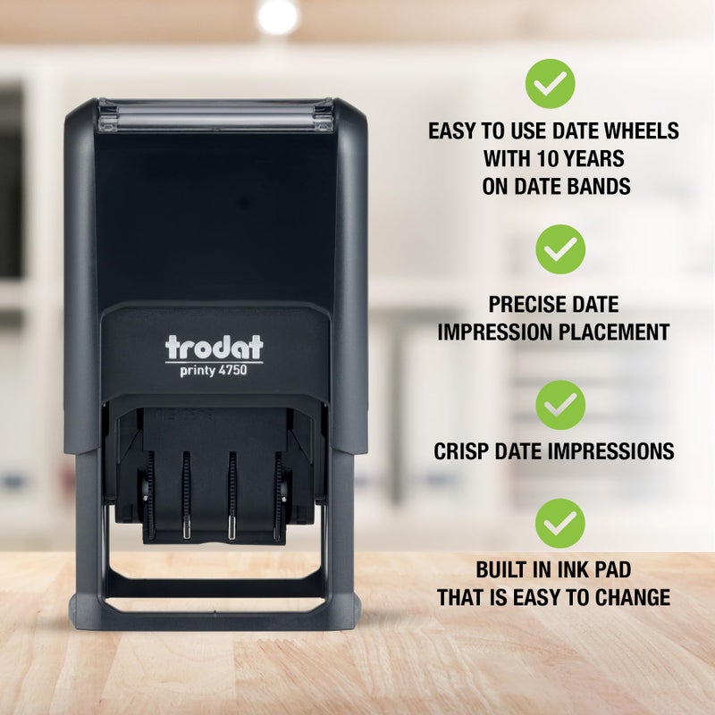 Trodat Printy 4750 Date Stamp with English Message Received â€“ Self Inking, Red Ink Date and Blue Ink Text - Image 2