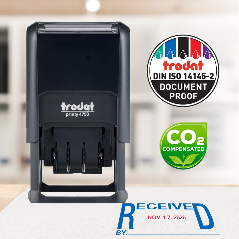 Trodat Printy 4750 Date Stamp with English Message Received â€“ Self Inking, Red Ink Date and Blue Ink Text - Image 5