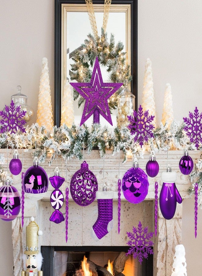 آرت ماج مجموعة زينة كرات عيد الميلاد من Artmag، 135 قطعة، كرات بلاستيكية متنوعة غير قابلة للكسر ومربوطة مسبقًا لتزيين شجرة عيد الميلاد وحفلات الأعياد (بنفسجي) - Image 5