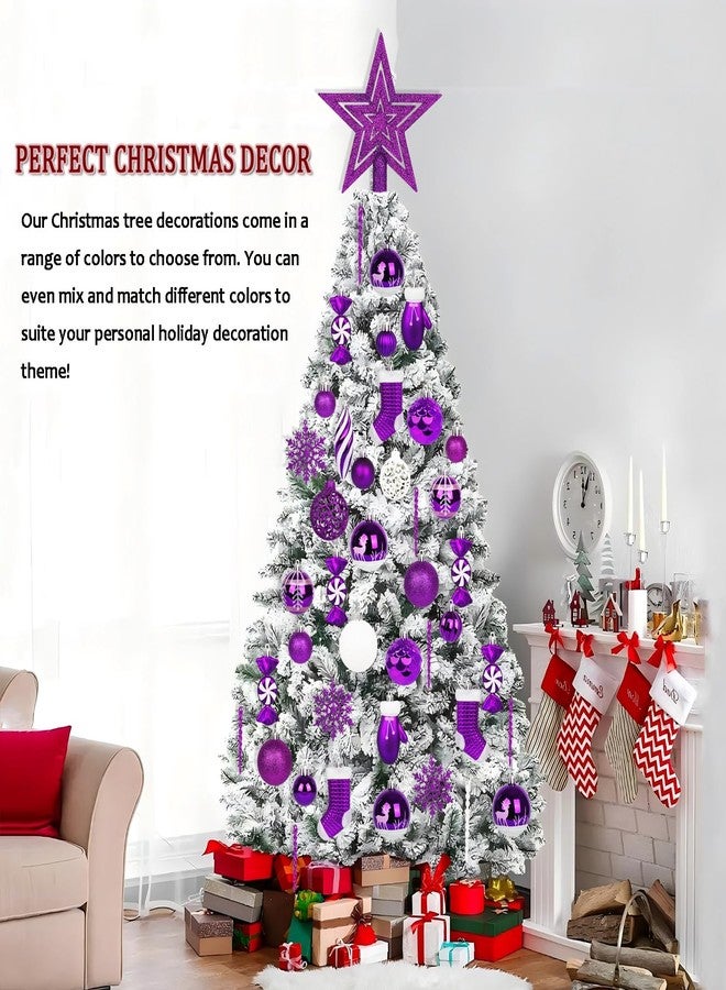 آرت ماج مجموعة زينة كرات عيد الميلاد من Artmag، 135 قطعة، كرات بلاستيكية متنوعة غير قابلة للكسر ومربوطة مسبقًا لتزيين شجرة عيد الميلاد وحفلات الأعياد (بنفسجي) - Image 2