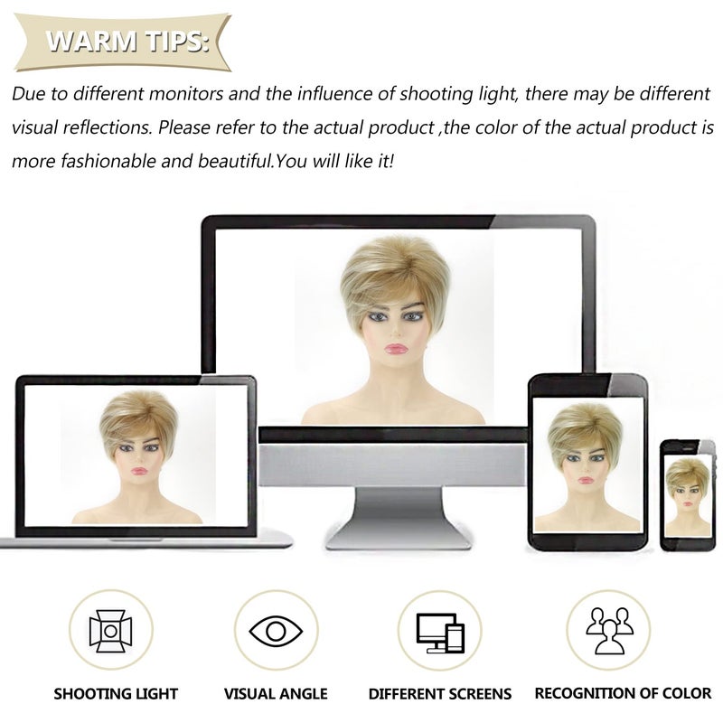 SEVENCOLORS Short Blonde Wigs for White Women Layered Mixed Blond Pixie Cut Wigs with Bangs Synthetic Short Hair Replacement Wigs - Image 5