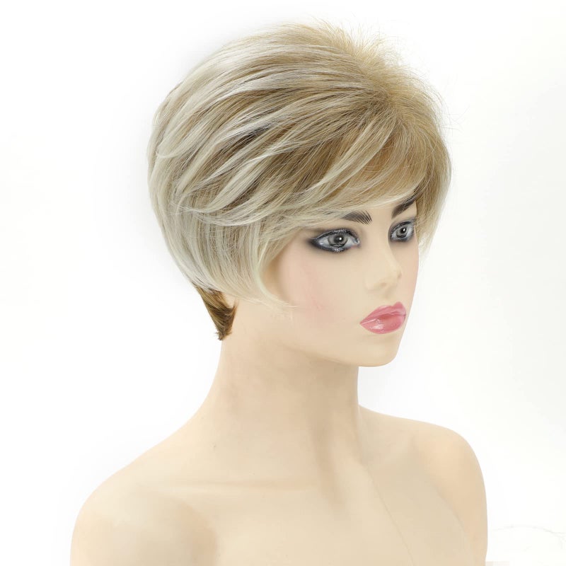 SEVENCOLORS Short Blonde Wigs for White Women Layered Mixed Blond Pixie Cut Wigs with Bangs Synthetic Short Hair Replacement Wigs - Image 2