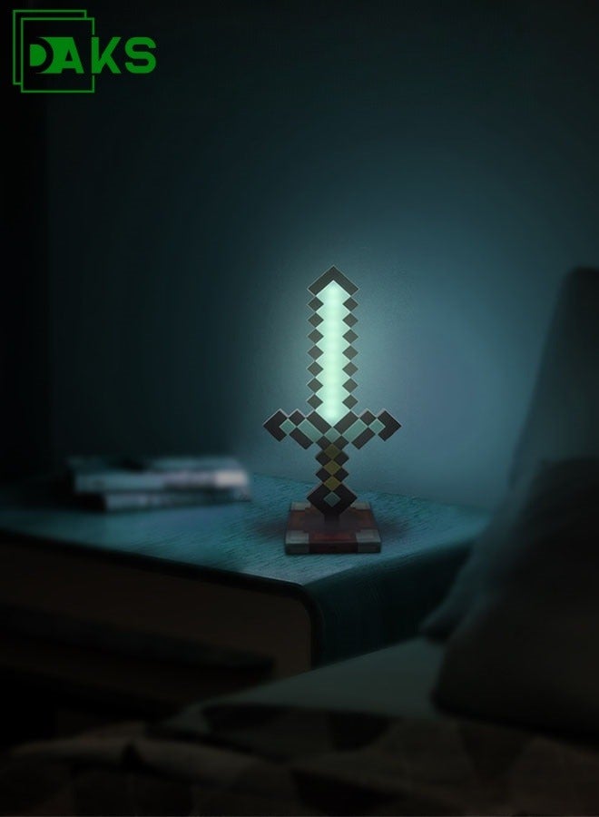 DAKS Diamond Sword USB LED Desk Night Light – 15-Inch Gaming Room Decor, Pixel Sword Lamp for Kids, Teens, and Adults, USB-Powered LED Light for Bedroom, Office, and Home Theater - Image 1