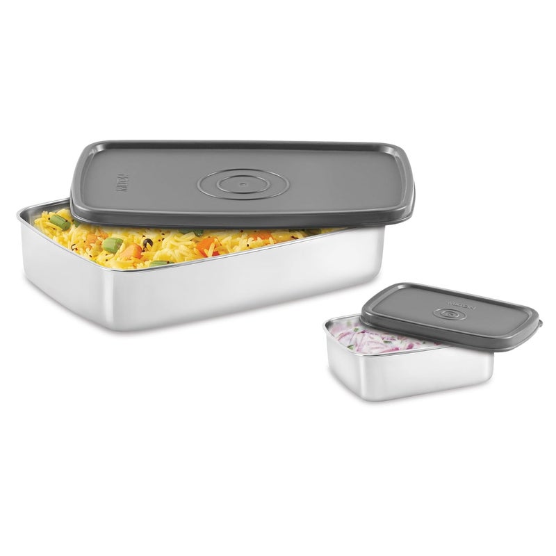 Milton MILTON Steel Pro Lunch Sr. Stainless Steel Container, set of 2 (1020ml, 195ml) Grey  - Image 1