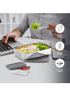 Milton MILTON Steel Pro Lunch Sr. Stainless Steel Container, set of 2 (1020ml, 195ml) Grey  - Image 2