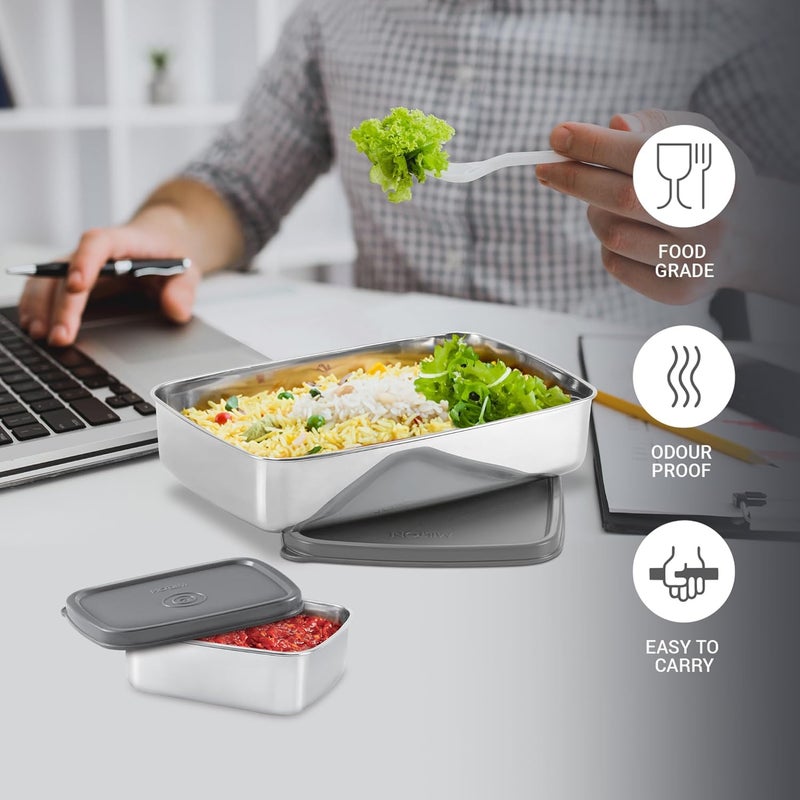 Milton MILTON Steel Pro Lunch Sr. Stainless Steel Container, set of 2 (1020ml, 195ml) Grey  - Image 2