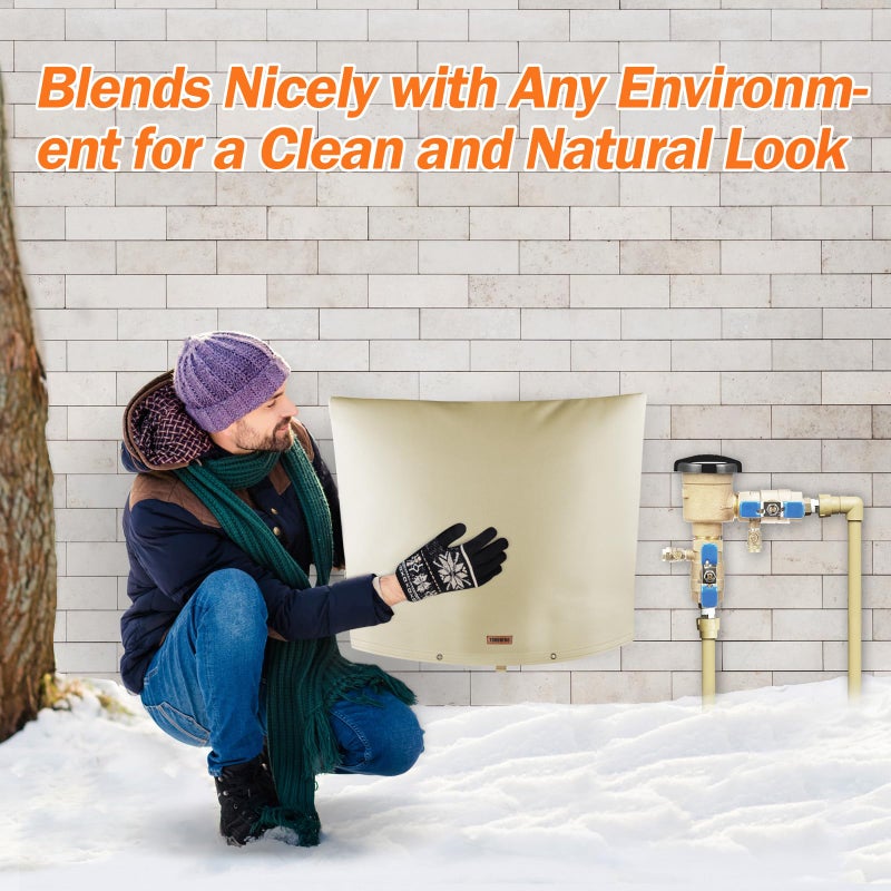 Tohonfoo Backflow Preventer Pipe Insulation Cover (5F) - Irrigation Sprinkler Valve Insulated Pouch - Water Well Pump Cover - Sturdy 5 Layers For Winter Freeze Protection  30"" W X 24"" H  Beige - Image 3