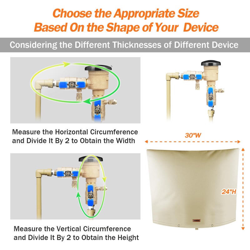 Tohonfoo Backflow Preventer Pipe Insulation Cover (5F) - Irrigation Sprinkler Valve Insulated Pouch - Water Well Pump Cover - Sturdy 5 Layers For Winter Freeze Protection  30"" W X 24"" H  Beige - Image 4