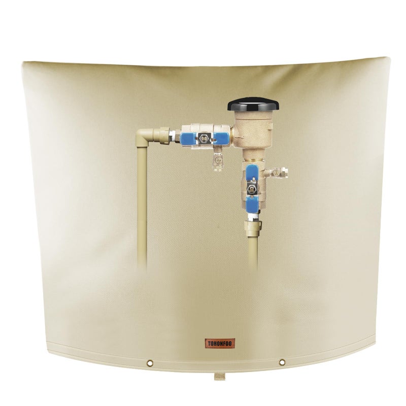 Tohonfoo Backflow Preventer Pipe Insulation Cover (5F) - Irrigation Sprinkler Valve Insulated Pouch - Water Well Pump Cover - Sturdy 5 Layers For Winter Freeze Protection  30"" W X 24"" H  Beige - Image 1