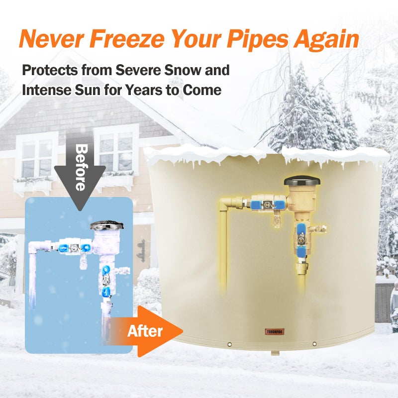 Tohonfoo Backflow Preventer Pipe Insulation Cover (5F) - Irrigation Sprinkler Valve Insulated Pouch - Water Well Pump Cover - Sturdy 5 Layers For Winter Freeze Protection  30"" W X 24"" H  Beige - Image 2