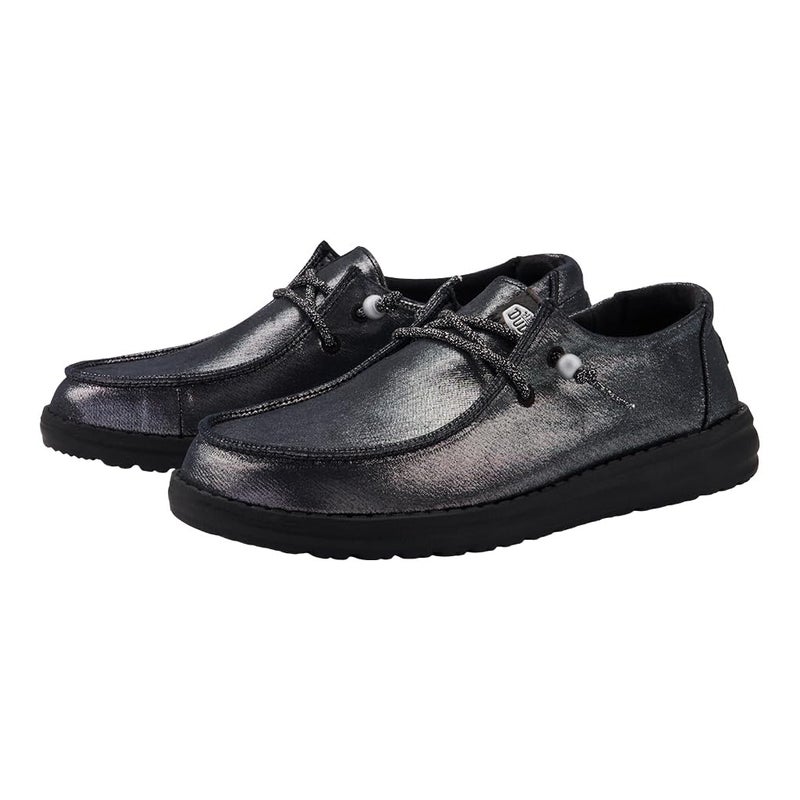 HEYDUDE Women's Wendy Metallic Shine Black/Black Size 6 | Women's Shoes | Women Slip-on Loafers | Comfortable & Light-Weight - Image 2