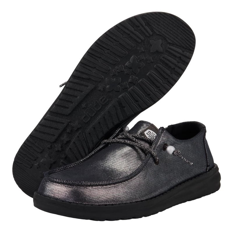 HEYDUDE Women's Wendy Metallic Shine Black/Black Size 6 | Women's Shoes | Women Slip-on Loafers | Comfortable & Light-Weight - Image 3