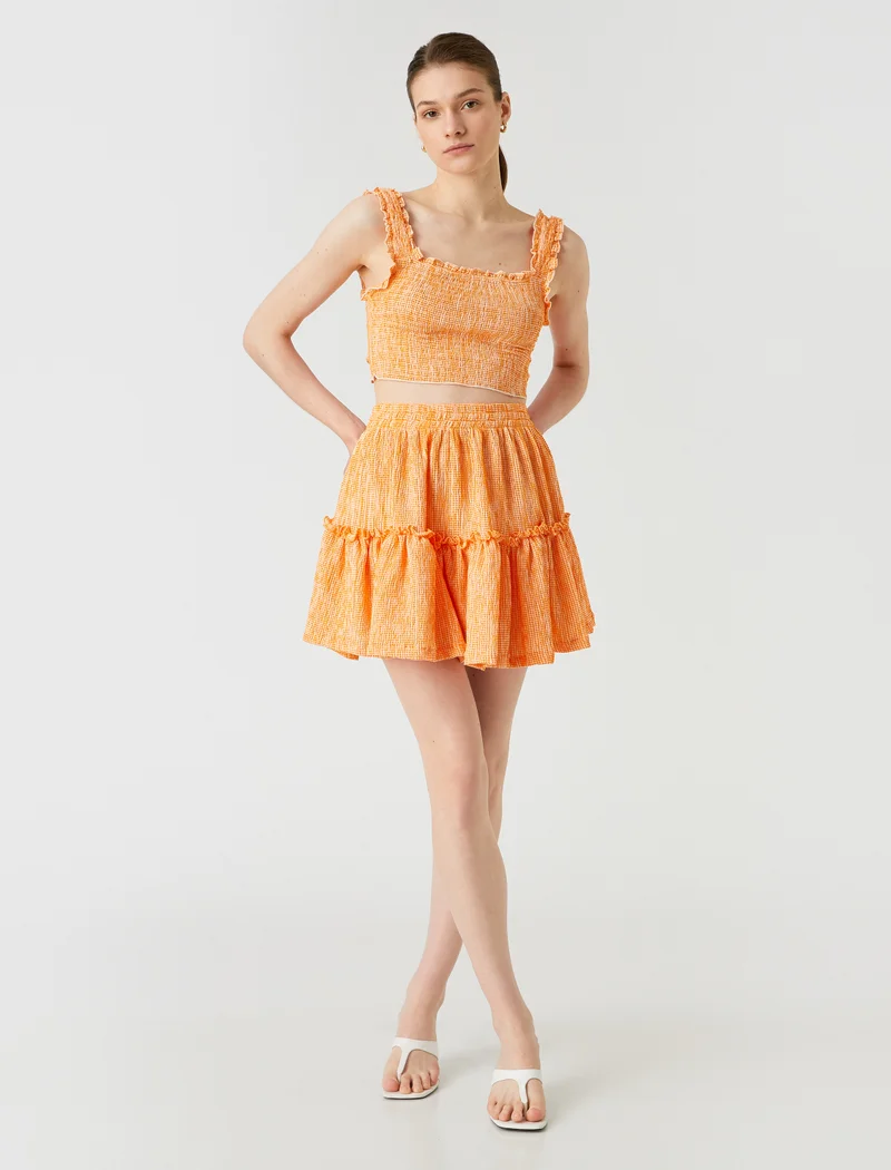 كوتون Mini Skirt Patterned Frilled Elastic Waist